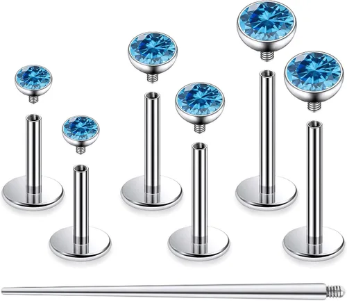 Miniatura 23 de F136 - Aretes de titanio 20/18/16G con rosca interna, con parte trasera plana, aros para nariz, labio, Medusa Monroe, labret de 6/8/0.394 in, barra