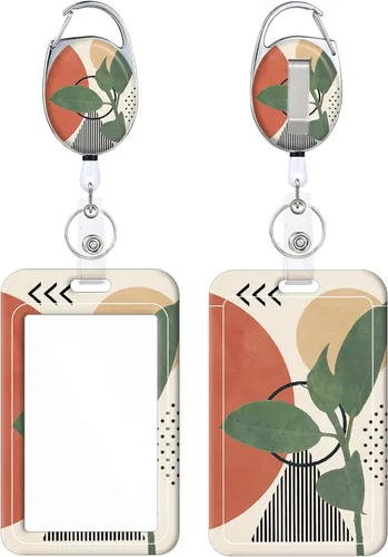 Miniatura 22 de Portainsignia Retráctil, Carrete de Insignia con Clip para Cinturón de Patrón Estampado Lindo con Llavero, Protector de Tarjeta de Identificación