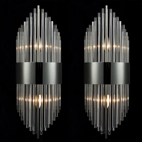Miniatura 8 de SAMTEEN Moderno apliques de pared de cristal de 2 luces, juego de dos lámparas de pared de vidrio negro para baño, apliques de cristal de lujo