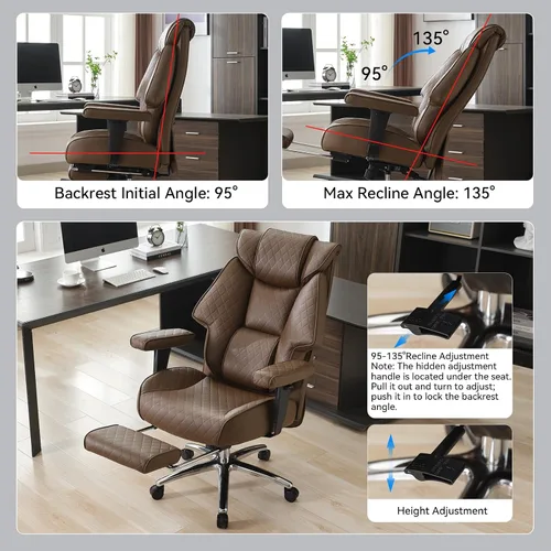 Miniatura 6 de EXCEBET Silla de oficina grande y alta con reposapiés, silla de oficina ejecutiva de piel sintética con respaldo alto 400lbs, sillas ergonómicas