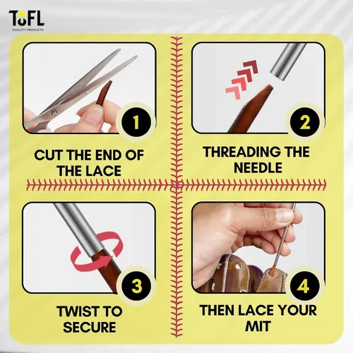 Miniatura 3 de TOFL Kit de encaje para guantes de sóftbol y béisbol Kit de reparación de cordones de guante de encaje 2 cordones de cuero con aguja de cordones