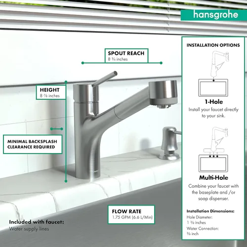Miniatura 4 de hansgrohe Talis S 06462860 - Grifo de cocina de acero inoxidable con pulverizador extraíble, grifo para fregadero de cocina, óptica de acero
