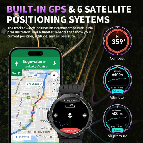 Miniatura 2 de GPS Smart Watches for Men,580mAh/1.46'' Military Smart Watch,3ATM Waterproof Outdoor Men's Sport Watches with 100+ Sports,24/7 Sleep/Heart Rate Gray