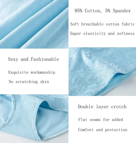 Miniatura 5 de Ropa interior de algodón para mujer, con control de abdomen, cintura alta, suave, transpirable, cobertura completa, paquete múltiple