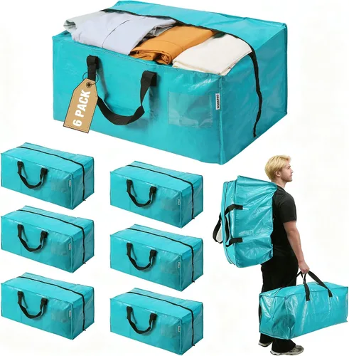 Miniatura 26 de WORKPRO 1 paquete de bolsas de mudanza extra grandes con cremalleras y asas de transporte, correas de mochila, bolsa de almacenamiento resistente