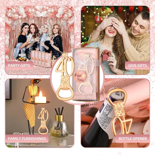 Miniatura 5 de 24 cajas de abrebotellas con temática de oro rosa para cumpleaños número 40, regalos de fiesta de boda, recuerdos de fiesta de cumpleaños