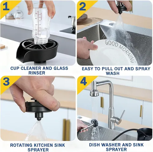Miniatura 6 de SOONHUA Enjuagadora de vidrio para fregadero de cocina, cabezal rociador extraíble y limpiador de botellas con adaptadores rápidos universales