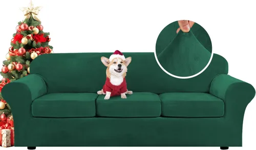 Miniatura 60 de H.VERSAILTEX Fundas de Sofá Elásticas de Terciopelo Real Suave de 3 Piezas Fundas de Sofá para Sofá de 2 Cojines Fundas de Loveseat con Ancho de Gris