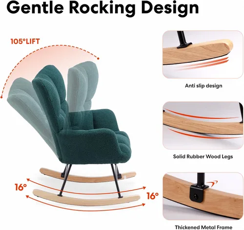 Miniatura 3 de YSSOA Mecedoras para guardería, mecedora reclinable tapizada de peluche con respaldo alto, cómoda silla de lectura, silla auxiliar esponjosa