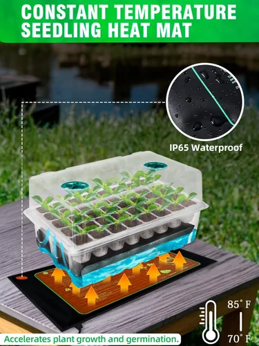 Miniatura 5 de Bandeja de inicio de semillas de riego automático con luz de crecimiento y tapete térmico, bandejas de inicio de plantas de 80 celdas, bandeja