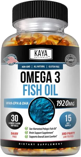 Kaya Naturals Suplemento Omega 3 - Aceite de pescado Omega 3 hecho en la naturaleza, aceite de pescado pelágico 100% puro cosechado en el mar sin