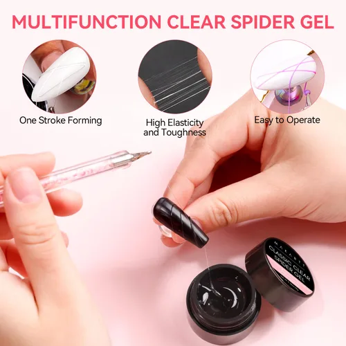Miniatura 6 de Makartt Gel Araña 3D para Arte de Uñas: Gel Elástico Transparente para Dibujar y Líneas, Usar con Polvo Cromado, Gel UV LED Removible con Remojo