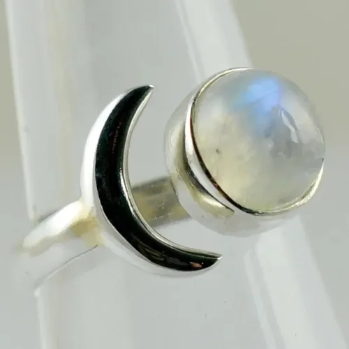 Miniatura 3 de Navya Craft Anillo de plata de ley 925 con piedra lunar y luna creciente, ajustable, para mujer, piedra lunar arcoíris natural, joyería hecha a