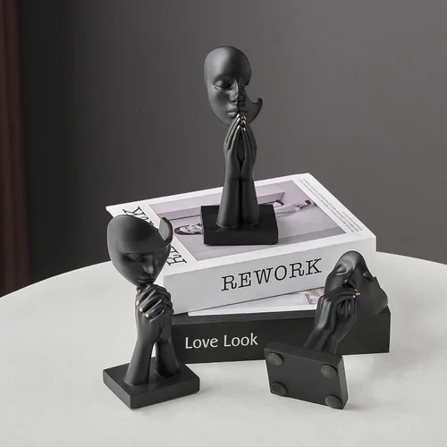 Miniatura 2 de 3 piezas de estatuas de oración de decoración negra, figuras modernas de oración de paz, detalles de decoración de estantes, escultura de arte