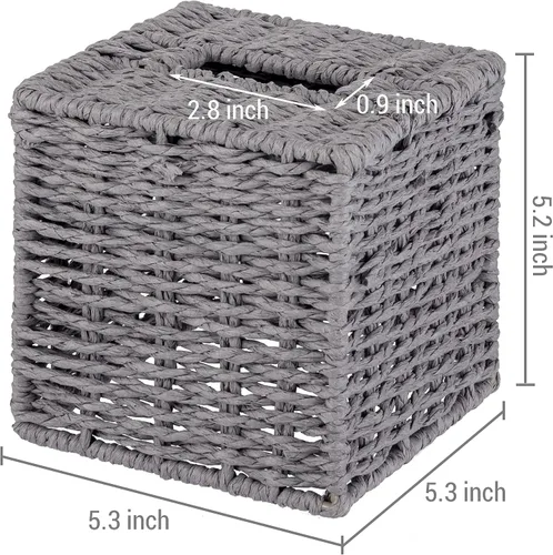 Miniatura 5 de MyGift Caja de pañuelos cuadrada gris con tapa – Soporte decorativo de ratán Kleenex, soporte de tejido para papel higiénico, baño, dormitorio, sala