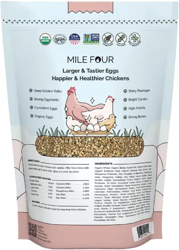 Miniatura 2 de Mile Four Alimento Orgánico para Pollos – Puré de Ponedoras, Sin OGM, Cultivado en EE.UU., 16% Proteína, Sin Maíz, Sin Soja, Alimento No Medicado