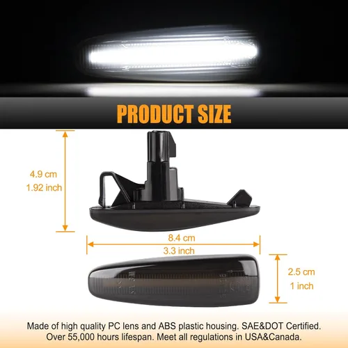 Miniatura 4 de Gempro Luces de Señal de Giro y Marca Lateral Secuencial de LED Blanco para Mitsubishi Lancer EVO X Mirage G4 Outlander Sport Lente Ahumado, 2 Piezas