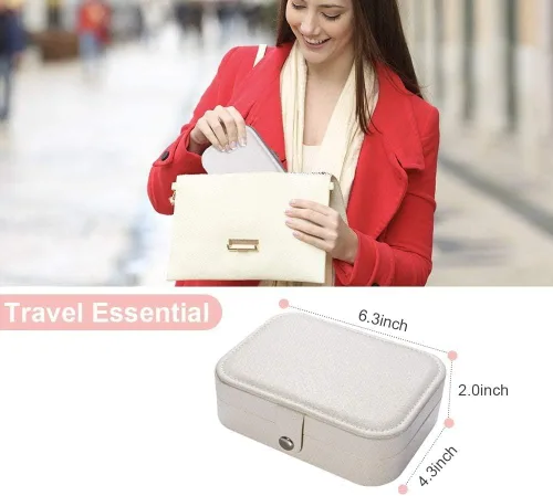Miniatura 6 de Joyero de viaje para mujeres y niñas, pequeño organizador de joyas para aretes, anillos, collares, pulseras, estuche de joyería de doble capa