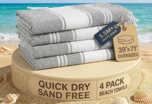 Miniatura 17 de LANE LINEN - Paquete de 4 toallas de playa de gran tamaño, toalla de piscina prelavada, extragrande, de secado rápido y sin arena, toalla de viaje