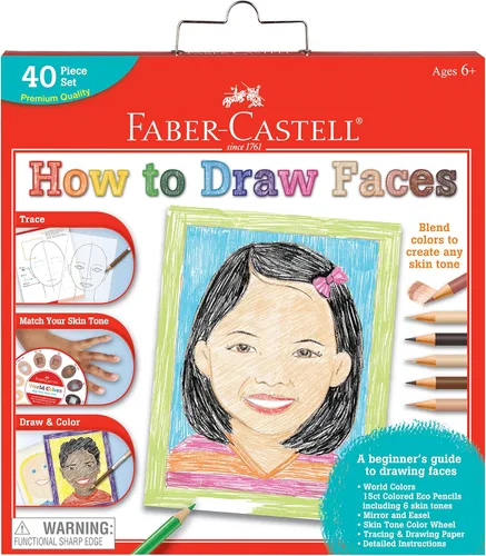 Faber-Castell World Colors - Kit de dibujo de rostros - Aprende a dibujar retratos para principiantes - Juego de 40 lápices para colorear en tono de