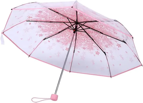 Miniatura 7 de TOPINCN Paraguas de flores de cerezo, paraguas plegable de burbujas de cúpula transparente, paraguas de princesa de moda, paraguas de viaje