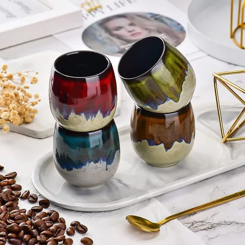 Miniatura 4 de Juego de 4 mini tazas de café expreso de cerámica de 3 onzas, tazas de café expreso, tazas de café de porcelana, tazas Demitasse, estilo moderno sin