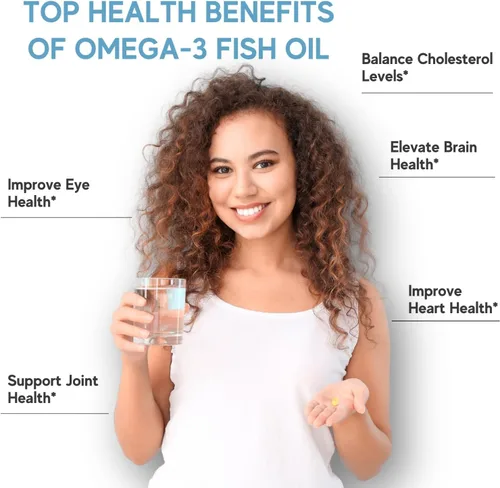 Miniatura 4 de Suplemento de aceite de pescado Omega-3 - Sabor a limón, sin eructos a pescado - 1200 mg de alta potencia EPA DHA - Suministro para 90 días