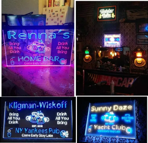 Miniatura 5 de Letrero de neón LED de doble color con texto en inglés "Bar Beer Est. Year", color azul y rojo, 16 x 12 pulgadas st6s43-p-tm-br azul y Red