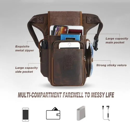 Miniatura 3 de Leathario - Bolsa de piel auténtica para hombre, bolsa de herramientas para la pierna táctica, bolsa de pierna, bolsa de riñonera para el muslo