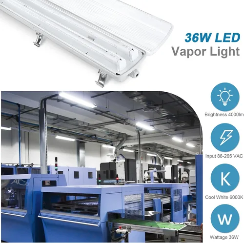 Miniatura 3 de Lámpara LED a prueba de vapor de 4 pies, 36 vatios, 4000 lm, 6000 K (blanco brillante), cubierta transparente, luz superior impermeable IP65 de 4