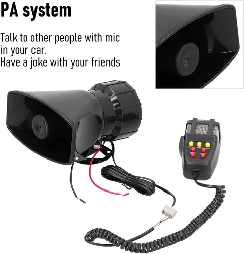 Miniatura 6 de Joyzan Sirena para Auto con Altavoz, Bocina, Micrófono, Sistema de Altavoces PA, Alarma de Advertencia de Sonido Eléctrico de 7 Tonos, Amplificador