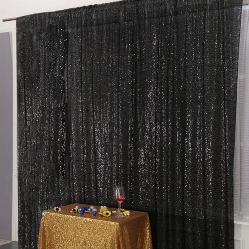 Juya Delight Cortina de telón de fondo de lentejuelas negras de 4 x 7 pies para decoración de bodas, fiestas, festivales y ceremonias