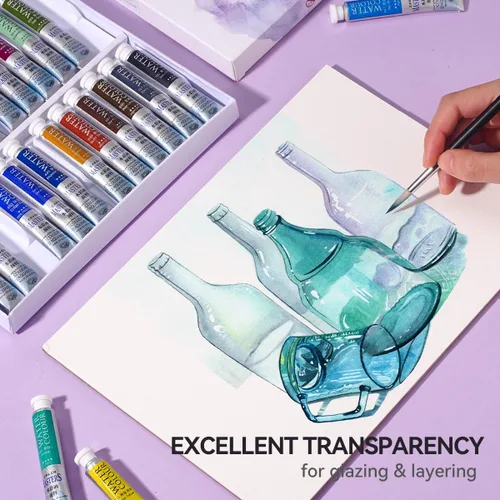 Miniatura 4 de LIGHTWISH Juego de tubos de pintura de acuarela profesional grado artista, 0.3 fl oz, 24 colores vivos, pintura de colores de agua no tóxica prémium