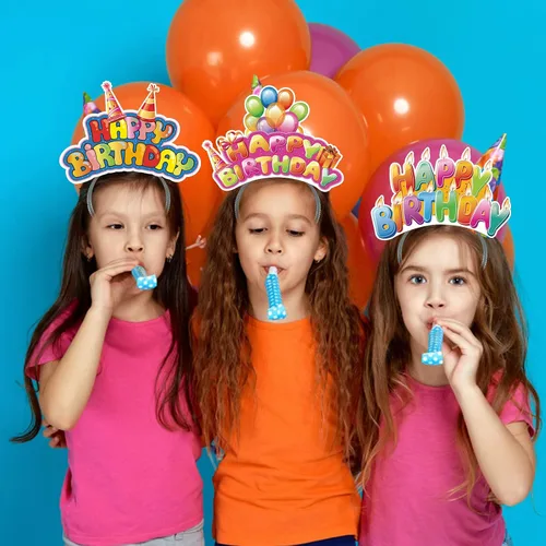 Miniatura 4 de KKBES Diademas de feliz cumpleaños, sombreros de papel para fiesta de cumpleaños, 3 patrones para niños y adultos que celebran cumpleaños