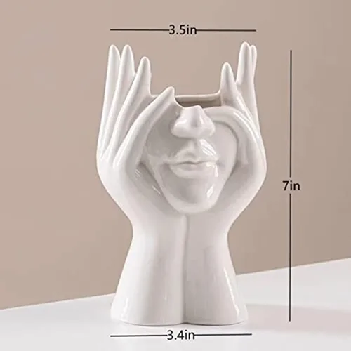 Miniatura 5 de Jarrón de Cara de Cerámica, Jarrones de Flores Blancos para Decoración Forma Femenina Cabeza Jarrón de Medio Cuerpo Boho Único Decorativo