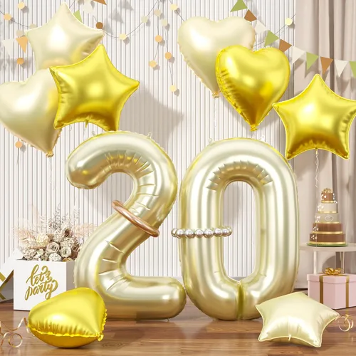 Miniatura 36 de Globos dorados de color champán con el número 11, globos de oro claro, globo de aluminio dorado con forma de corazón con estrella y globo largo