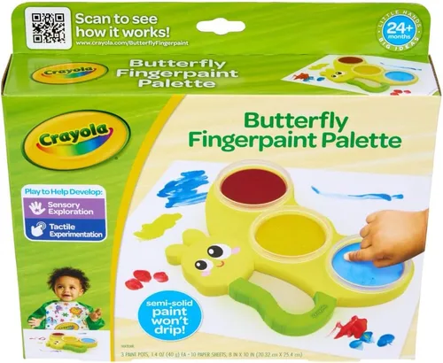 Miniatura 3 de Crayola Paleta de pintura de dedos de mariposa (3 quilates), pintura de dedos lavable y a prueba de derrames para niños pequeños, pintura menos