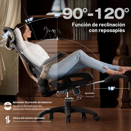 Miniatura 7 de ELABEST X100 Silla ergonómica de oficina con reposapiés, silla grande y alta para escritorio en el hogar con brazos plegables 5D, soporte lumbar