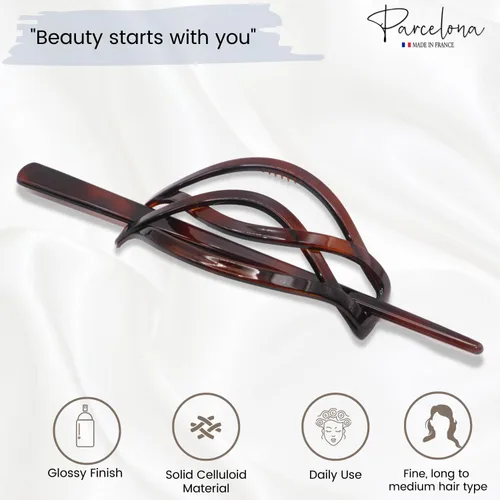Miniatura 2 de Parcelona French Twist Tortoise Shell Brown Chignon Cola de caballo titular de pelo deslizante Pin Thru Hair Barrette con palo para mujeres y niñas