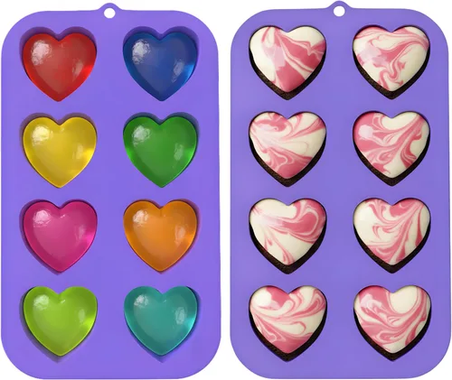 Miniatura 2 de Bakerpan Paquete de 2 moldes de silicona para hornear – Mini moldes para pasteles en forma de corazón para cupcakes, magdalenas, brownies y postres