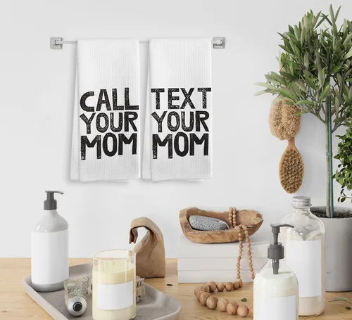Miniatura 4 de Juego de 2 toallas de baño con texto en inglés "Call Your Mom" con texto en inglés "Call Your Mom", para dormitorio universitario, regalos de Blanco