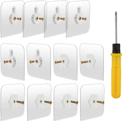 OOTSR Juego de 12 tornillos adhesivos para montaje en pared, clavos colgantes sin rastro, sin perforación, tornillos adhesivos con destornillador