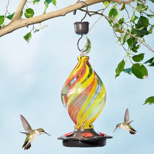 Miniatura 2 de LUJII Comedero en espiral en forma de helado para colibríes para colgar en exteriores, vidrio soplado a mano, 28 onzas líquidas, a prueba de fugas