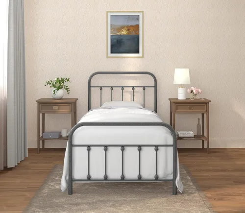 Miniatura 13 de AMBEE21 Golden Gate Beds Marco de Cama de Metal de Estilo Vintage Tamaño King con Cabecera y Pie de Cama de Hierro Forjado – Cama de Plataforma Negro