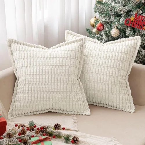 Miniatura 27 de MIULEE - Juego de 2 fundas de almohada decorativas de terciopelo de pana, naranja quemado, para otoño, suaves, a rayas, con borde ancho, decoración