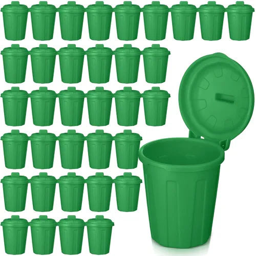 Miniatura 9 de Zubebe 24 mini botes de basura de juguete, pequeño cubo de basura de escritorio con tapas para basura, recuerdo de fiesta, camión de basura, 2-Verde