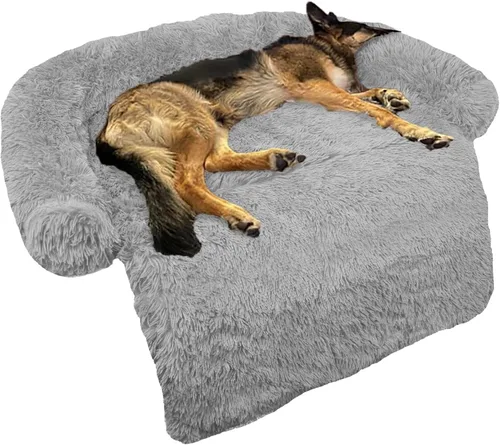 Miniatura 40 de Cama calmante para perro, tapete de felpa esponjoso para perros con protector de muebles con funda extraíble lavable para perros y gatos grandes
