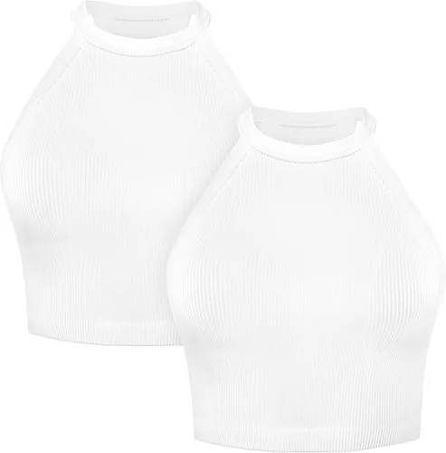 Sunzel Camiseta sin mangas acanalada para mujer, cuello alto, sin costuras, linda, básica, sin mangas, para entrenamiento, atlética, yoga