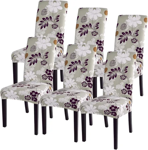 Miniatura 36 de SearchI Juego de 4 fundas para sillas de comedor, elásticas con estampado floral, fundas deslizables para sillas Parsons de spandex, removibles