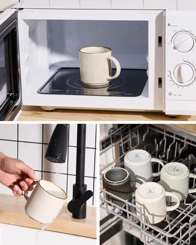 Miniatura 3 de famiware Star - Juego de tazas de café para 4 unidades, 12 onzas, con asa, para café, té, cacao, leche, cerámica, color blanco Blanco (Star-White)